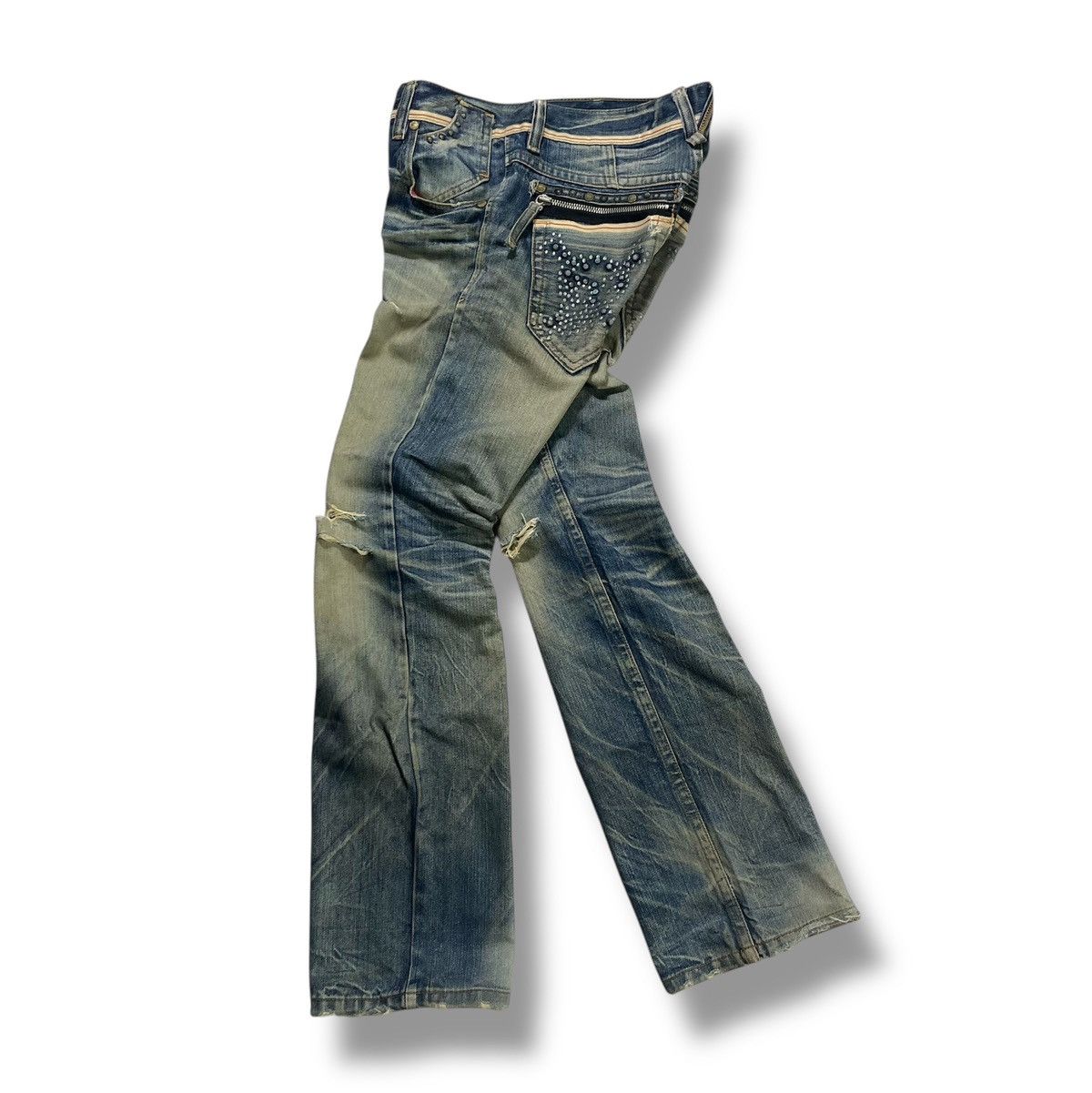 Japanese Brand Red Pepper Skull Stud Distressed Selvedge Waist Denim Pant Size US 31 - 3 Thumbnail
