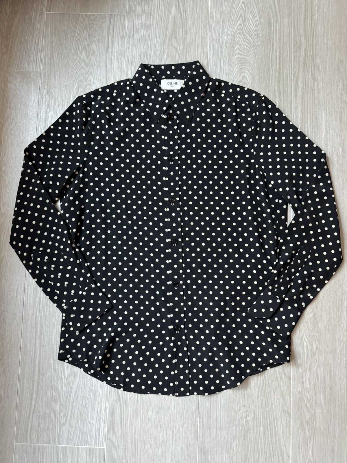 image of Celine Ss20 Classic Shirt In Printed Silk in Black, Men's (Size Large)
