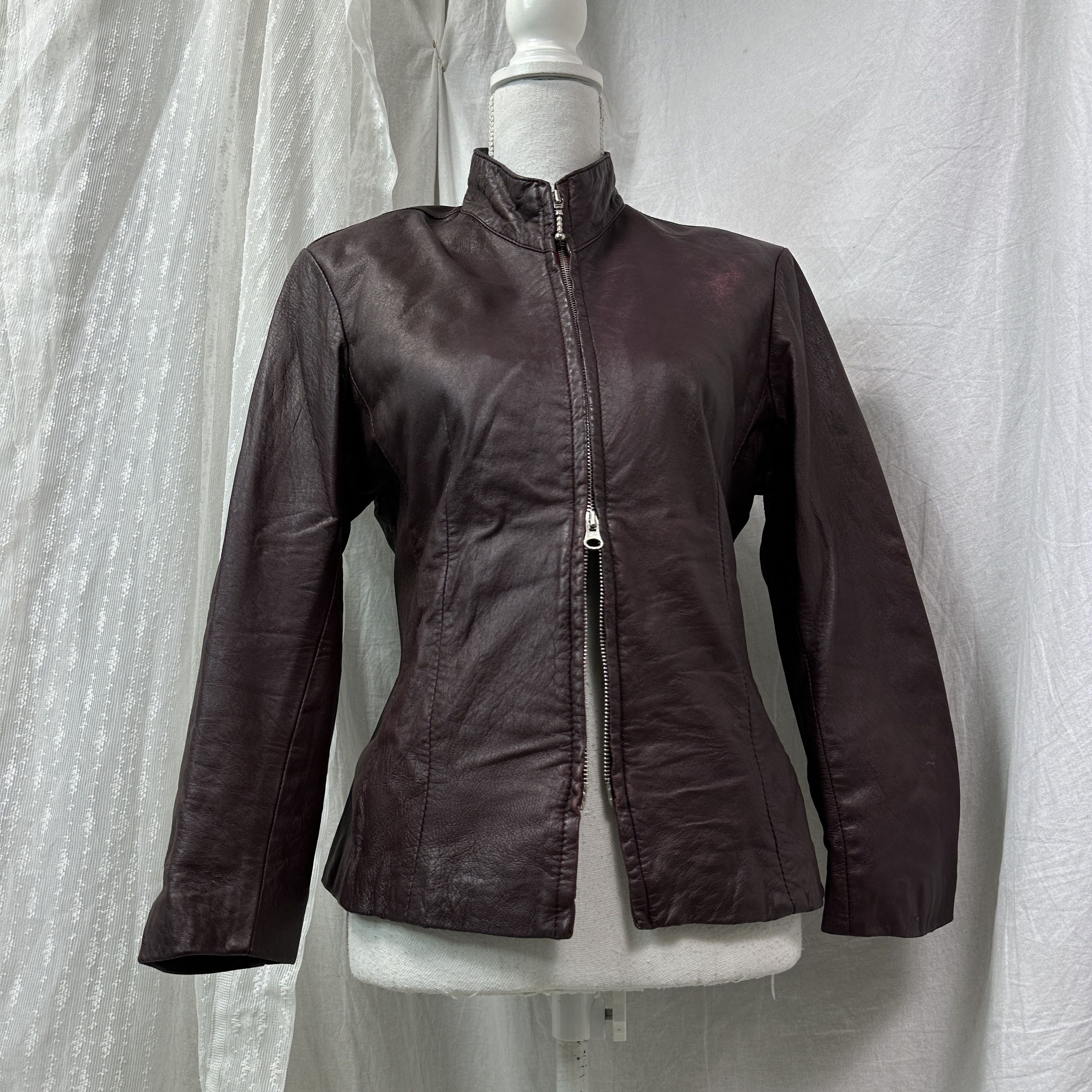 Vintage Vintage Leather Biker Grunge Double Zip Burgundy Jacket Y2K Size L / US 10 / IT 46 - 7 Thumbnail