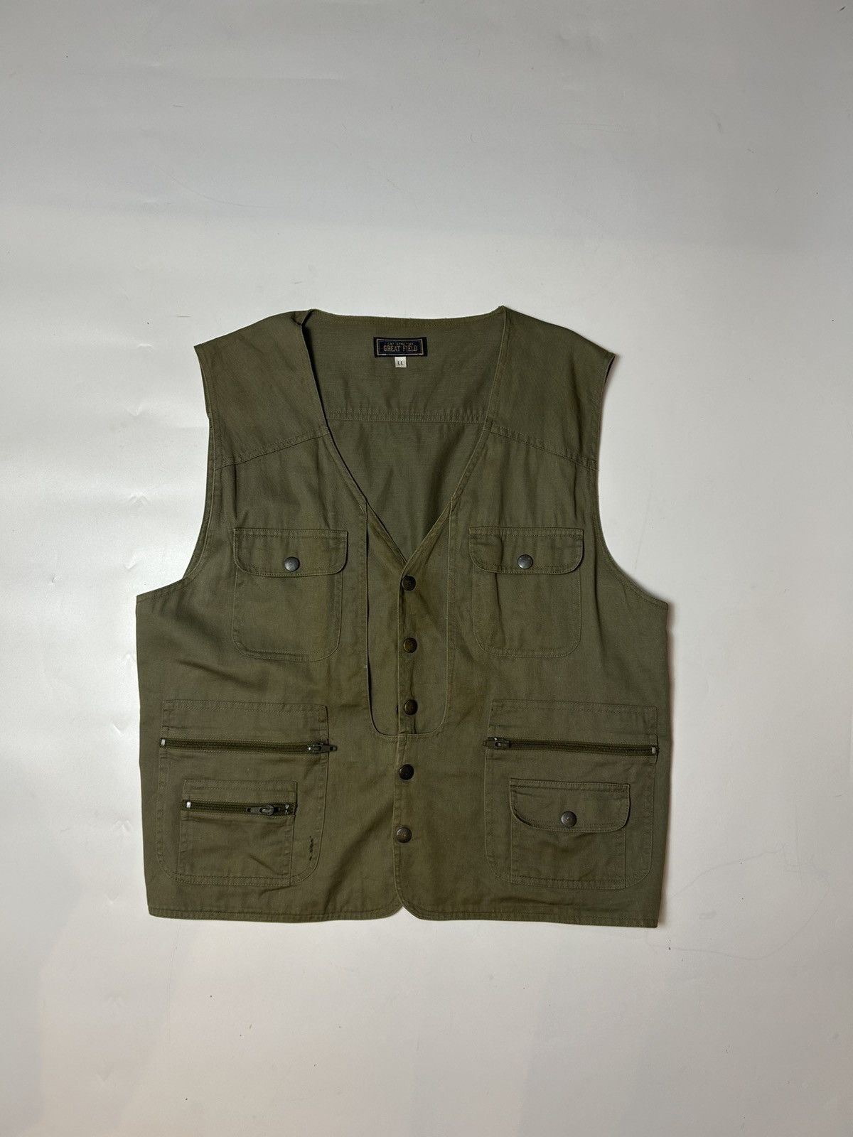 Vintage GREAT FIELD MULTI POCKET ARMY GREEN VEST Size US XL / EU 56 / 4 - 1 Thumbnail