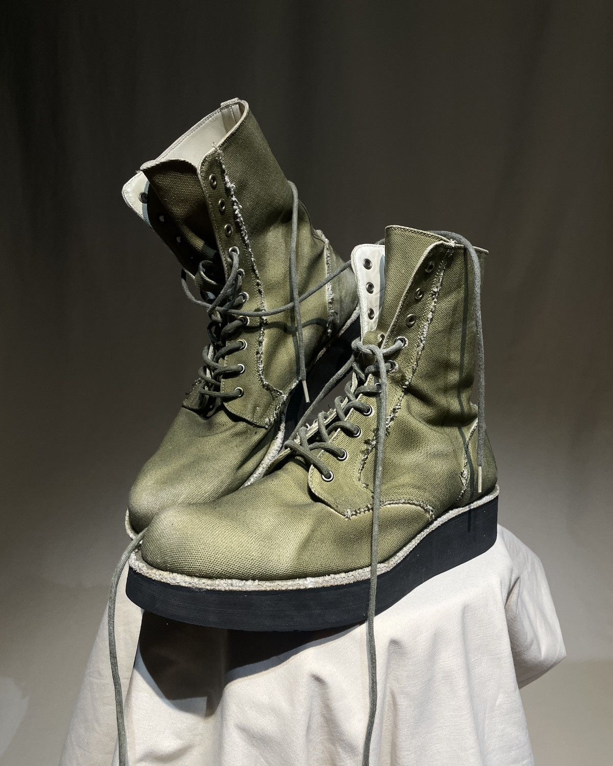 Yohji Yamamoto S/S2013 Yohji Yamamoto Pour Homme - Spray Dyed Canvas Boots Size US 10.5 / EU 43-44 - 1 Thumbnail