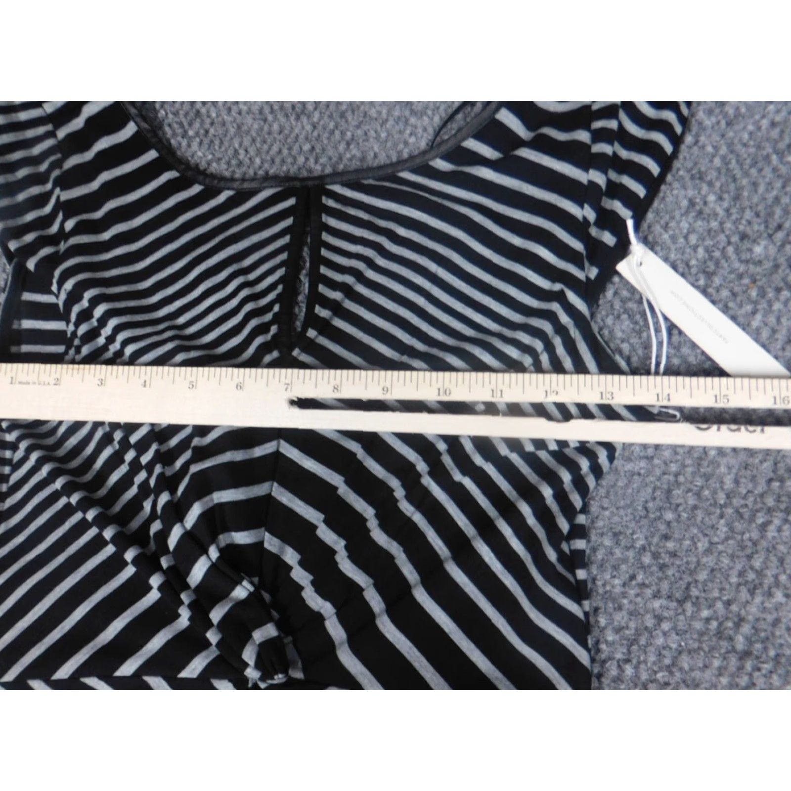 Vintage Tart Dress Midi Black Womens A-Line Striped Knit Puff Sleeve Mock Neck Crochet Stretch Medium M Plus Size Size M / US 6-8 / IT 42-44 - 4 Thumbnail