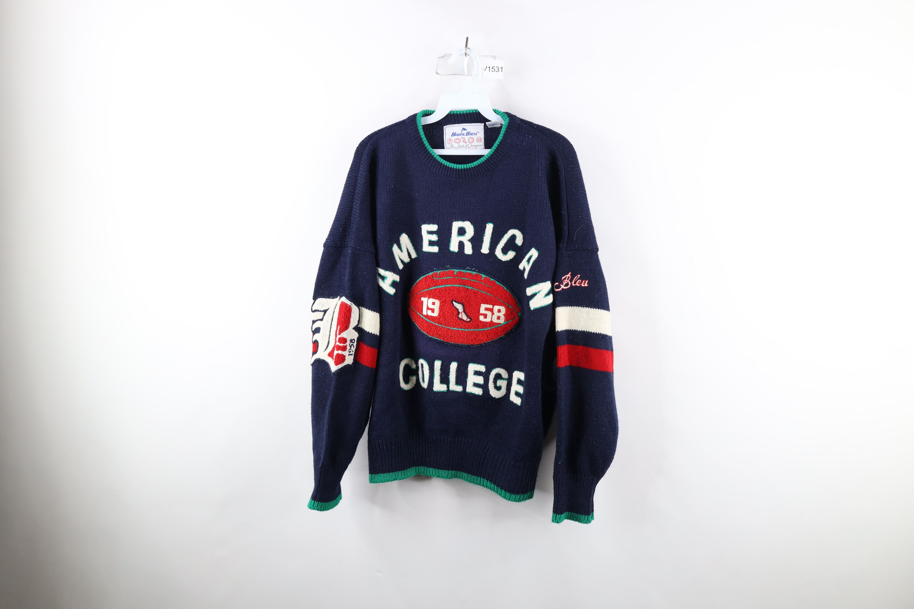 image of Vintage 90's Streetwear Wool Blend Knit Varsity Sweater, Women's (Size 2XL)