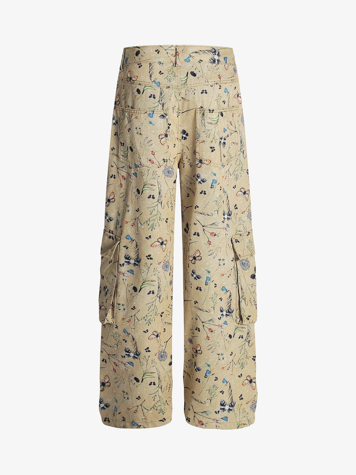 Japanese Brand Retro Jacquard Straight-Leg Personalized Work Pants Size ONE SIZE - 3 Thumbnail