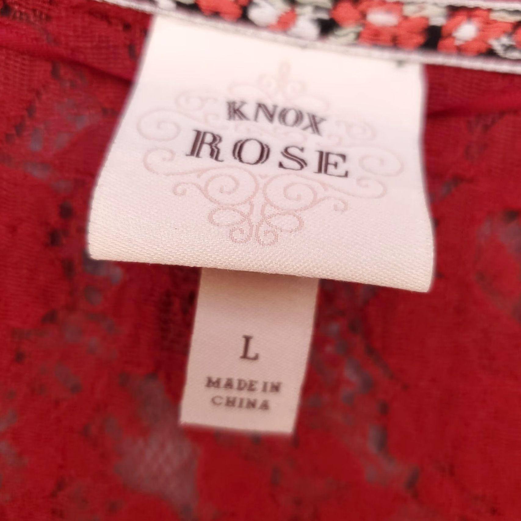 Vintage Womens Top Blouse Shirt Oversized Large Button Up V-Neck Lace Accent Boho Flowy Knit Waffle Knit Knox Rose Red Size L Size L / US 10 / IT 46 - 5 Thumbnail