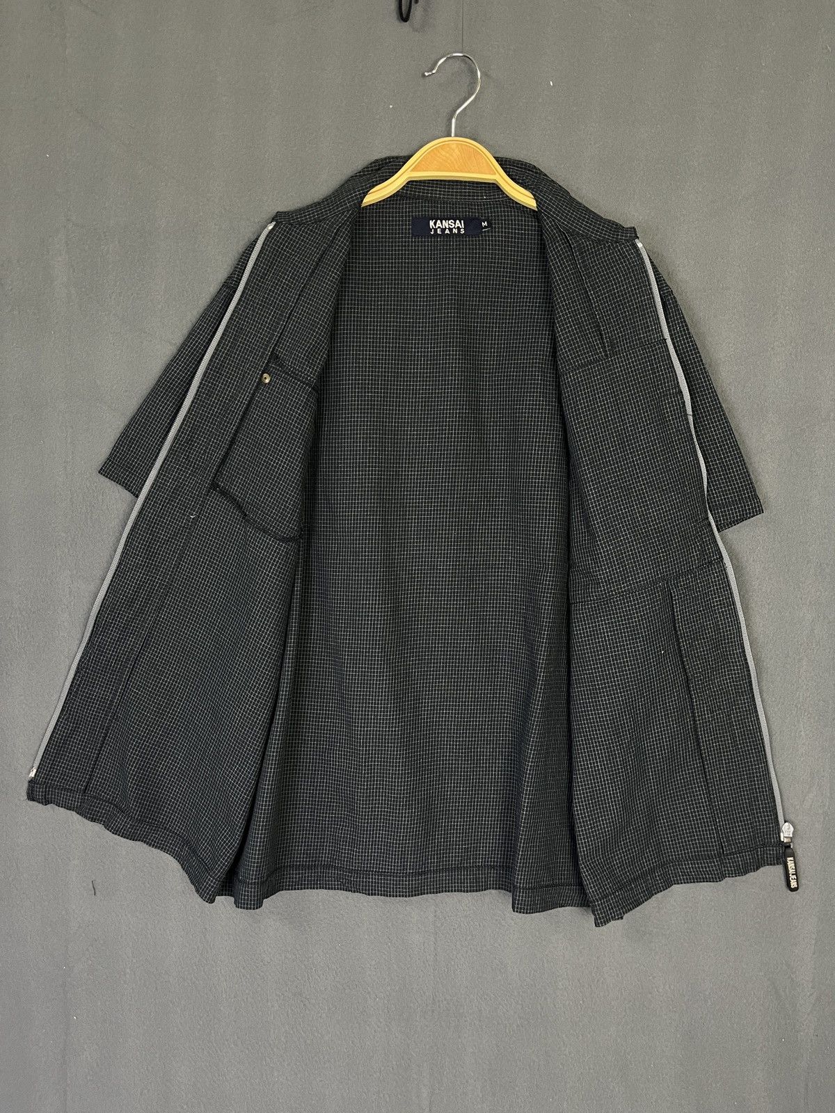 Designer × Japanese Brand × Kansai Yamamoto Kansai Jeans Checkered Double Pocket Zip Up Short Sleeve Size US M / EU 48-50 / 2 - 9 Thumbnail
