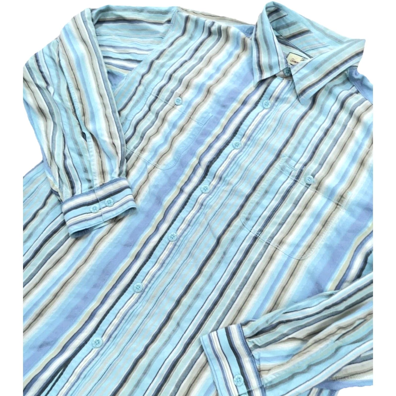Tommy Bahama Tommy Bahama Shirt Men XL Blue Silk Button-Up Striped Beach Casual Short Sleeve Mens Size US XL / EU 56 / 4 - 4 Thumbnail