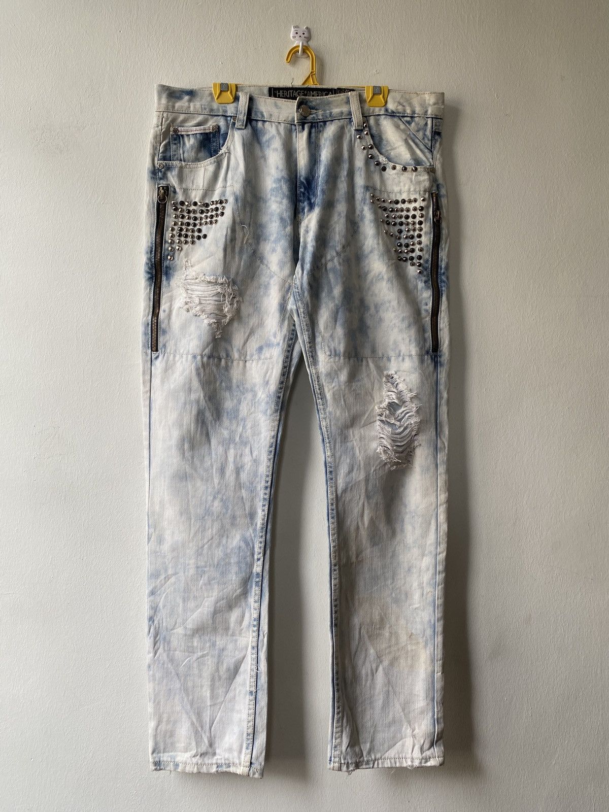 image of Heritage America Bleached Studded Distressed Denim, Men's (Size 38)