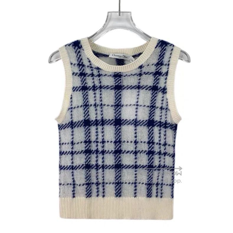 Dior Dior Blue plaid wool round-neck sleeveless knitted vest Size XXS / US 00 / IT 34 - 1 Thumbnail