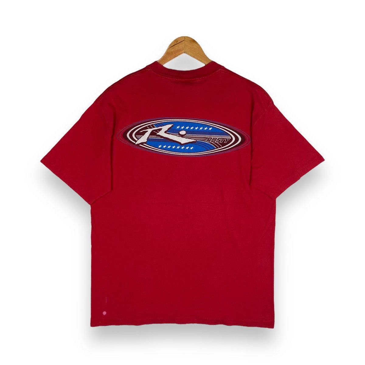 image of Vintage 90's Rusty Surfing Tee in Red, Men's (Size Medium)