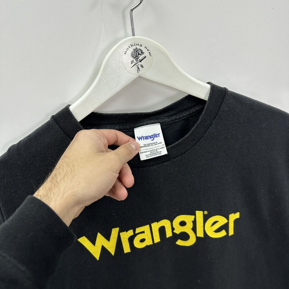 Vintage Vintage 90s Wrangler big logo tee y2k black jeans hype og Size US XL / EU 56 / 4 - 6 Thumbnail