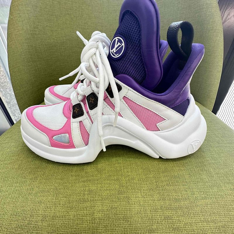 Louis Vuitton Louis Vuitton Archlight Sneakers in White and Purple 0079 Size US 5.5 / EU 38 - 1 Thumbnail