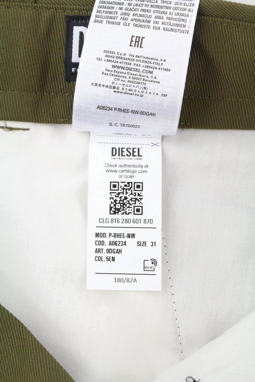 Diesel P-RHEE-NW W31 Green Wool Blend Pleated Zip Cargo 85378 Size US 31 - 11 Thumbnail