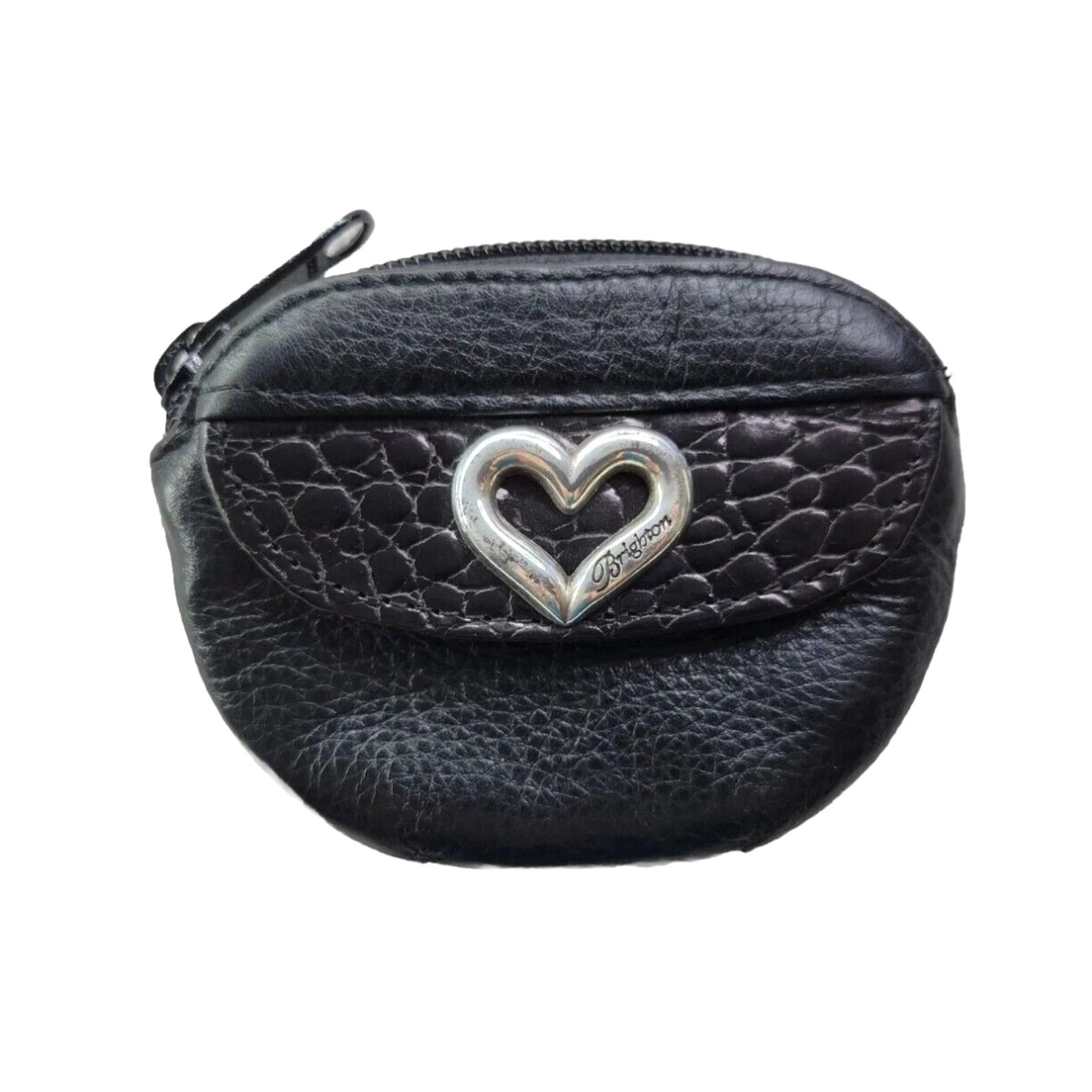 Brighton Brighton Black Brown Croc Embossed Pebbled Leather Coin Purse Metal Heart Grailed