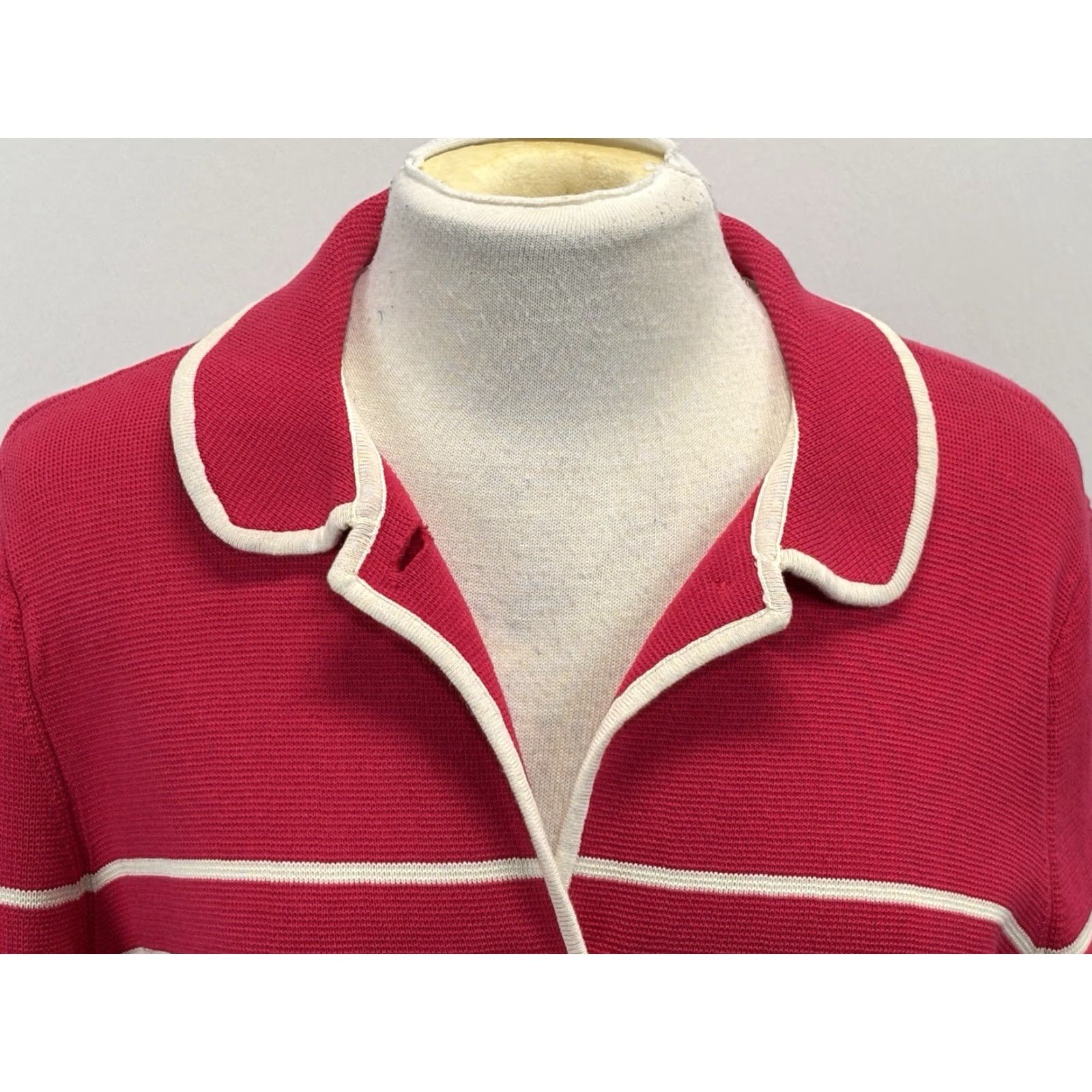 Talbots Talbots Cardigan Sweater Jacket Women L Pink White Striped Knit Cotton Blend Regular Size L / US 10 / IT 46 - 5 Thumbnail