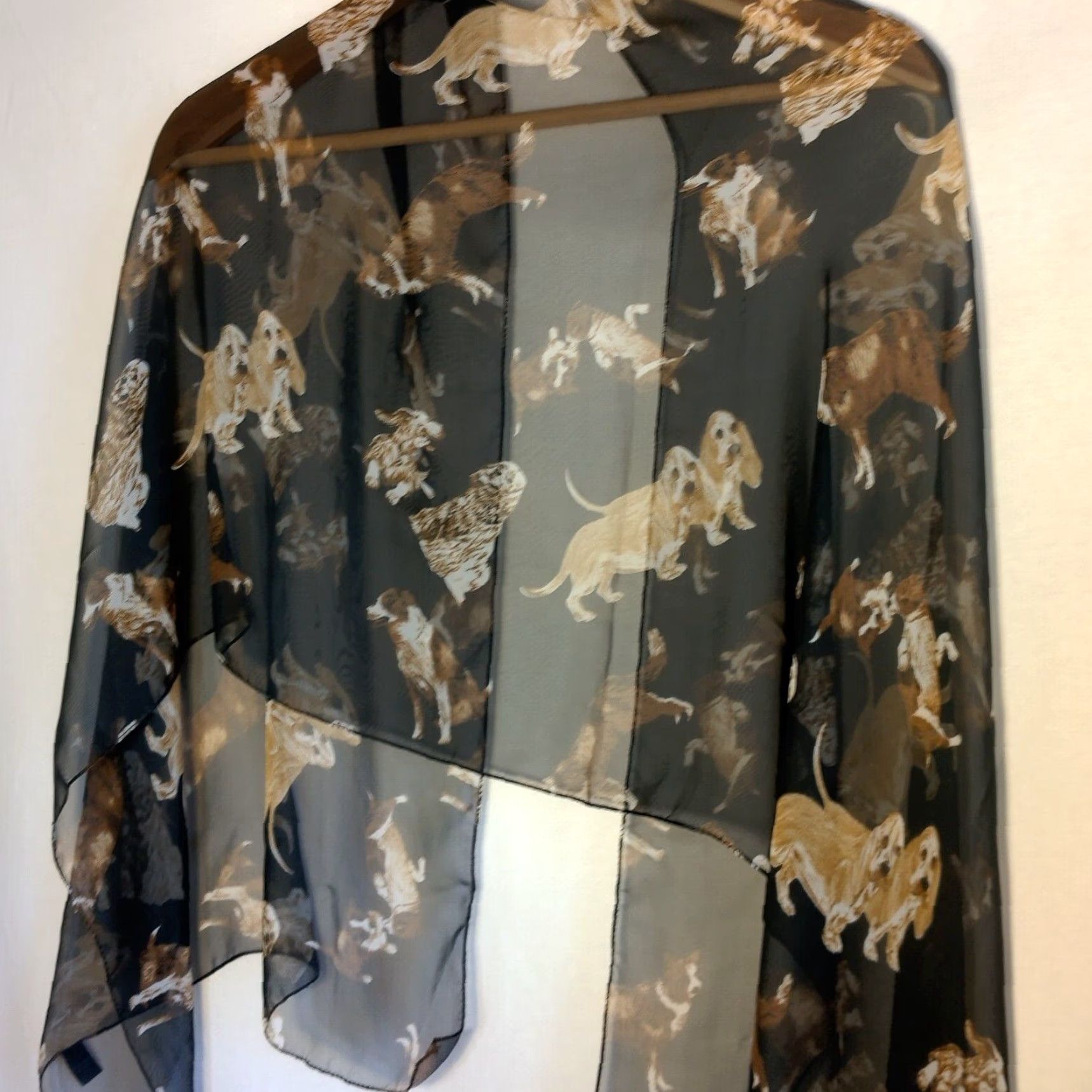 Vintage City Silk Scarf Black Sheer Polyester by City Silk Basset Hound Dogs Puppy 64" Size ONE SIZE - 7 Thumbnail