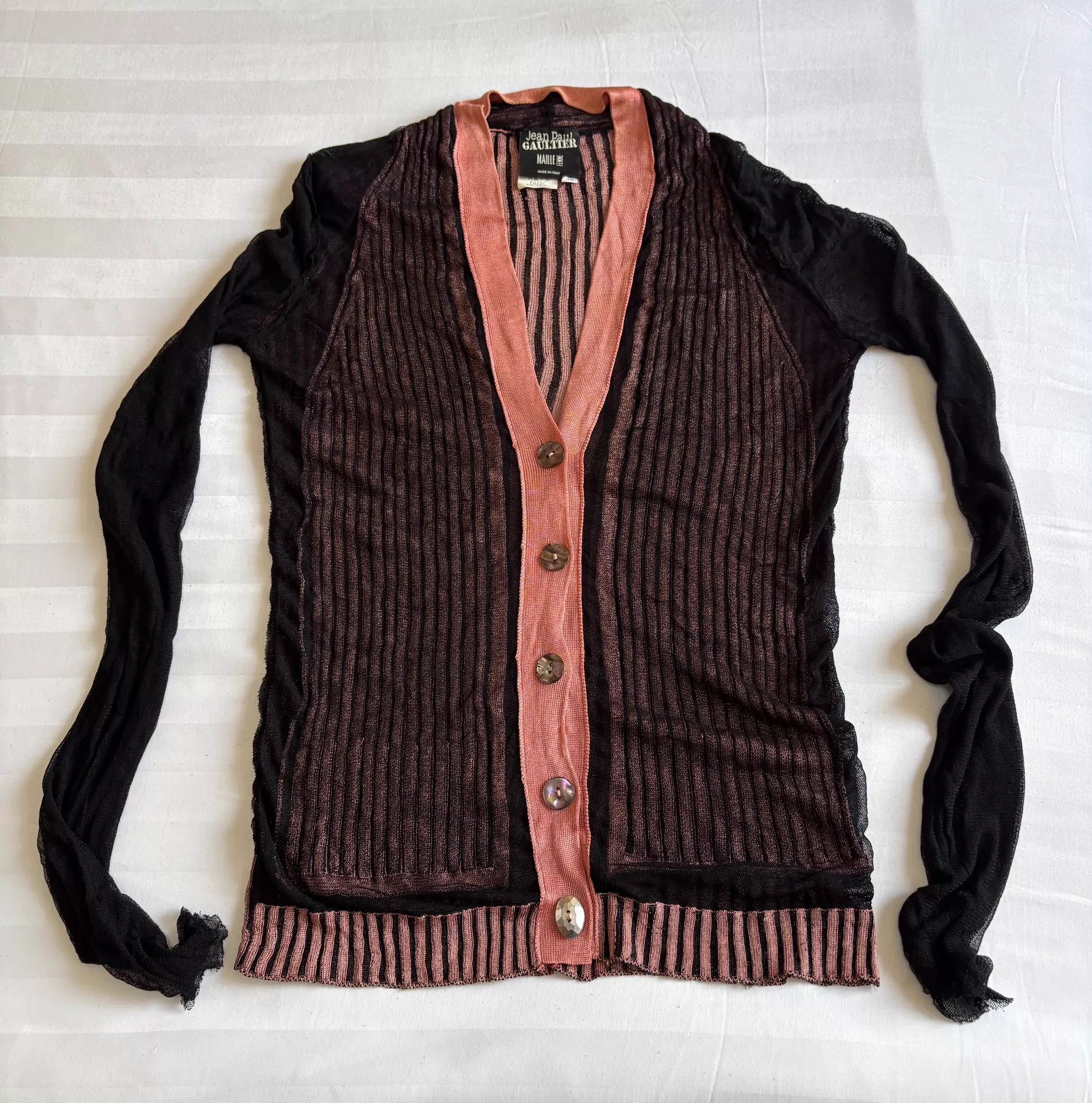 Jean Paul Gaultier JPG Vintage Knit & Tulle Stripe Cardigan 40 Size S / US 4 / IT 40 - 2 Thumbnail