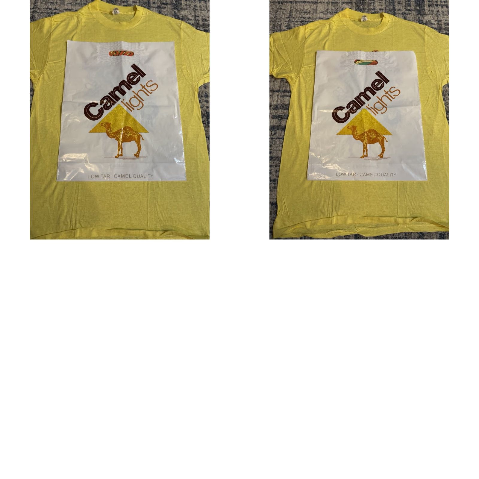 Hanes VINTAGE Hanes Camel Lights T-Shirt 1980s Deadstock W/ Bag Yellow L Men Short Sleeve Crew Neck 80s Advertising Racing Cars Motorcycle Sunmer Size US L / EU 52-54 / 3 - 8 Thumbnail