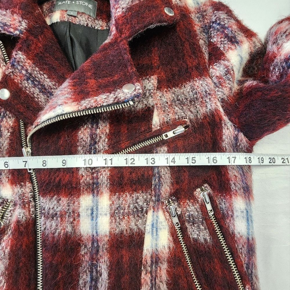 Slate & Stone Slate & Stone Plaid Red/White Wool-Blend Moto Jacket Size S / US 4 / IT 40 - 7 Thumbnail