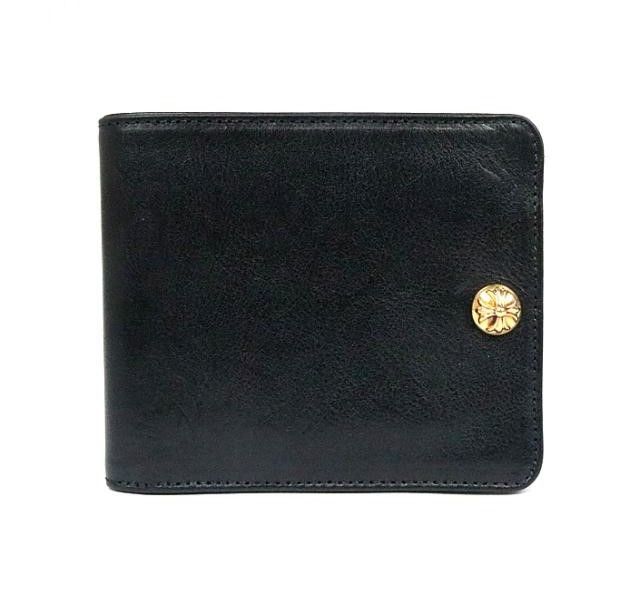 image of Chrome Hearts Gold Snap Bifold Wallet in Black, Men's