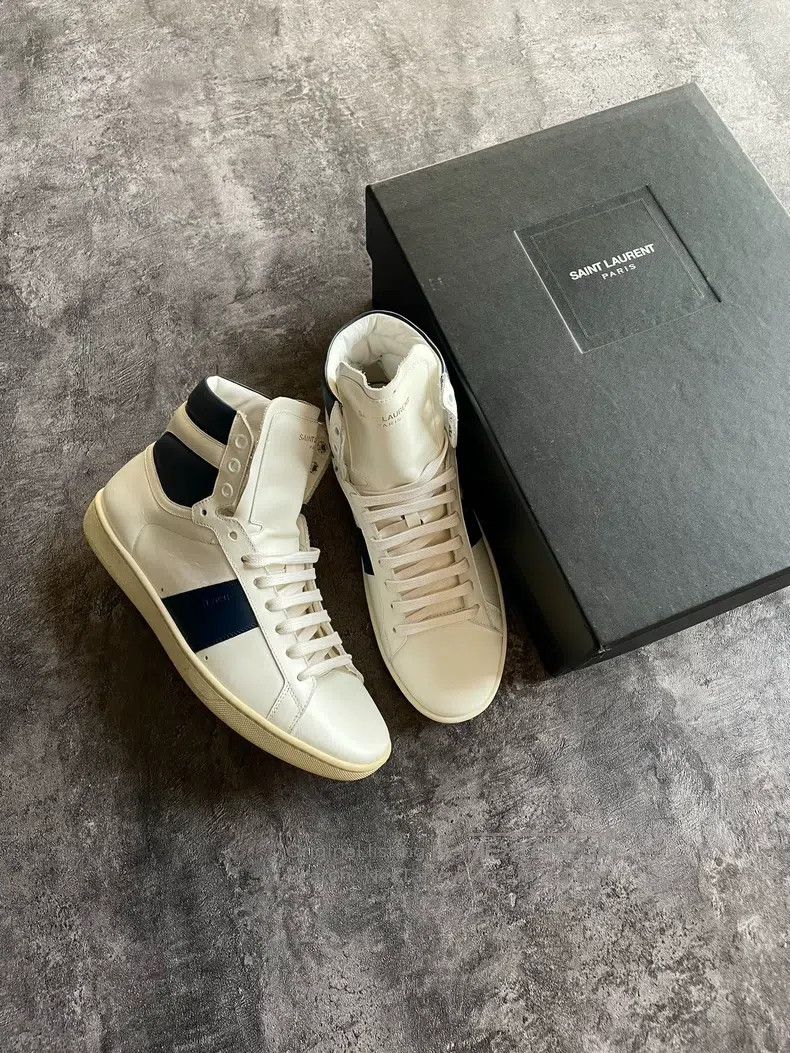 Saint Laurent Paris Saint Laurent Paris High Top Blue and White Patchwork Snea Size US 7 / EU 40 - 1 Thumbnail