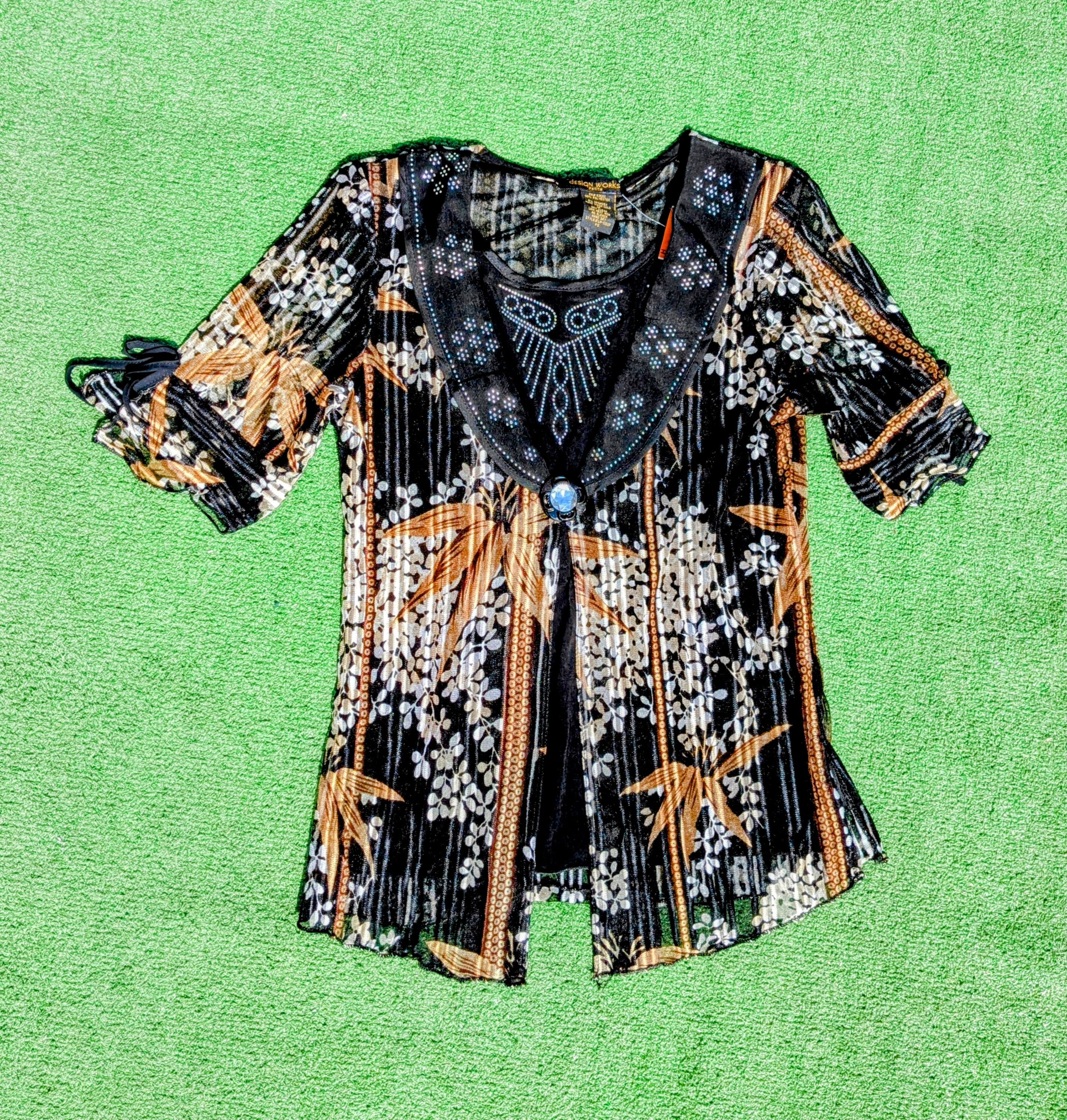 Designer Design Works Petite Shimmer/Breezy Pullover Sequin Blouse Size S / US 4 / IT 40 - 5 Thumbnail