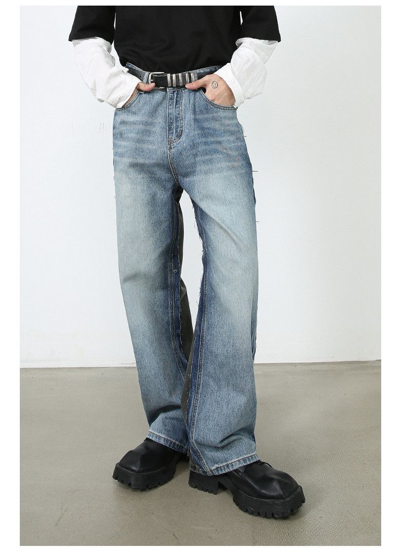 Japanese Brand × Jean American street blue-gray patchwork loose straight jeans Size US 32 / EU 48 - 3 Thumbnail