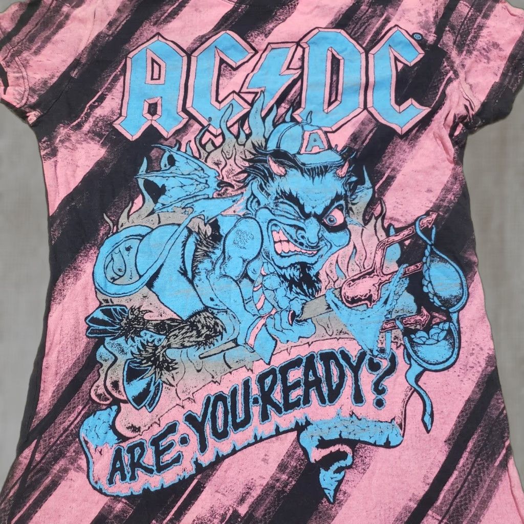 Pinko AC/DC Shirt Pink Black Short Sleeve Are You Ready Angus Devil Rock Band S Small Women T-Shirt Round Neck Multicolor 50s 60s Concert Womens" Size S / US 4 / IT 40 - 1 Thumbnail