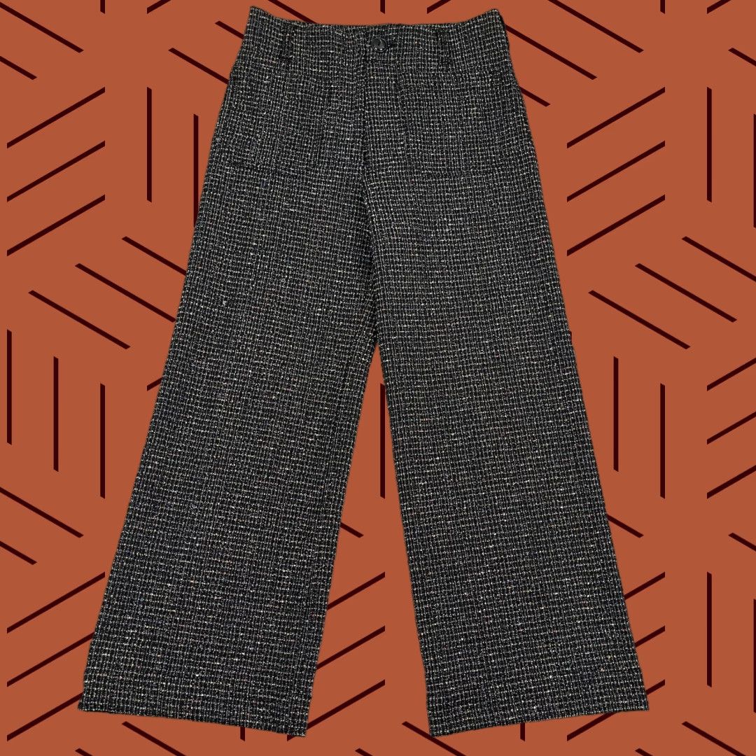Anthropologie Maeve The Colette Pants Cropped Wide-Leg Tweed Black 27 Anthropologie Dress Pants? Size 27" / US 4 / IT 40 - 1 Thumbnail