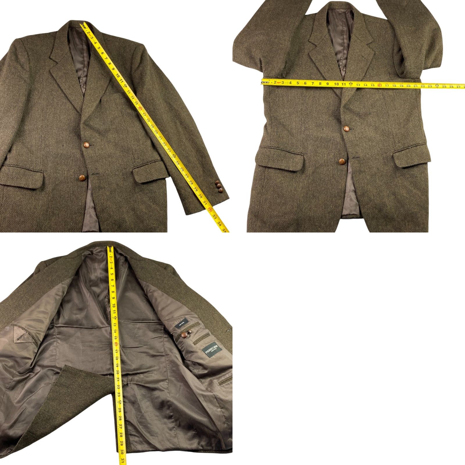 Pierre Cardin Pierre Cardin Blazer Tweed Wool Leather Buttons Notch Lapel Single-Breasted 42 R Classic Brown Red Italy Men Men’s Vintage No Size 42R - 8 Thumbnail
