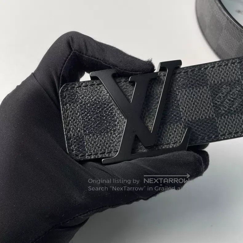 Louis Vuitton Louis Vuitton Black Checkerboard Letter Leather Belt Size ONE SIZE - 2 Thumbnail