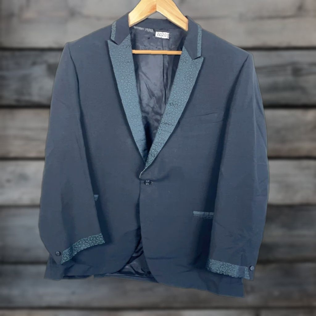 Vintage VINTAGE 70s Era Tuxedo Jacket Men’s 44 Regular Black Geometric Pattern Lapel USA Made After Six One Button Adults Mens Size 44R - 1 Thumbnail
