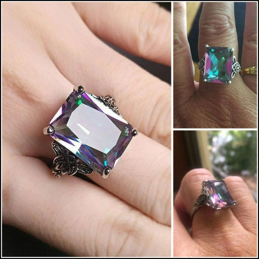 Designer Huge Rectangle Rainbow Mystic Topaz Vintage Silver Ring Size ONE SIZE - 8 Thumbnail
