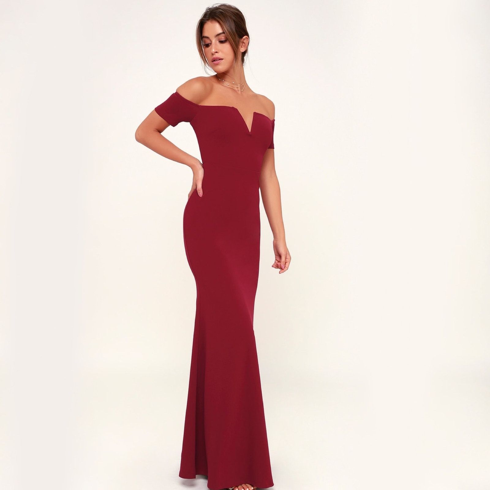 Other Lulus Lynne Burgundy Off-the-Shoulder Maxi Dress Formal Sm Size S / US 4 / IT 40 - 1 Thumbnail