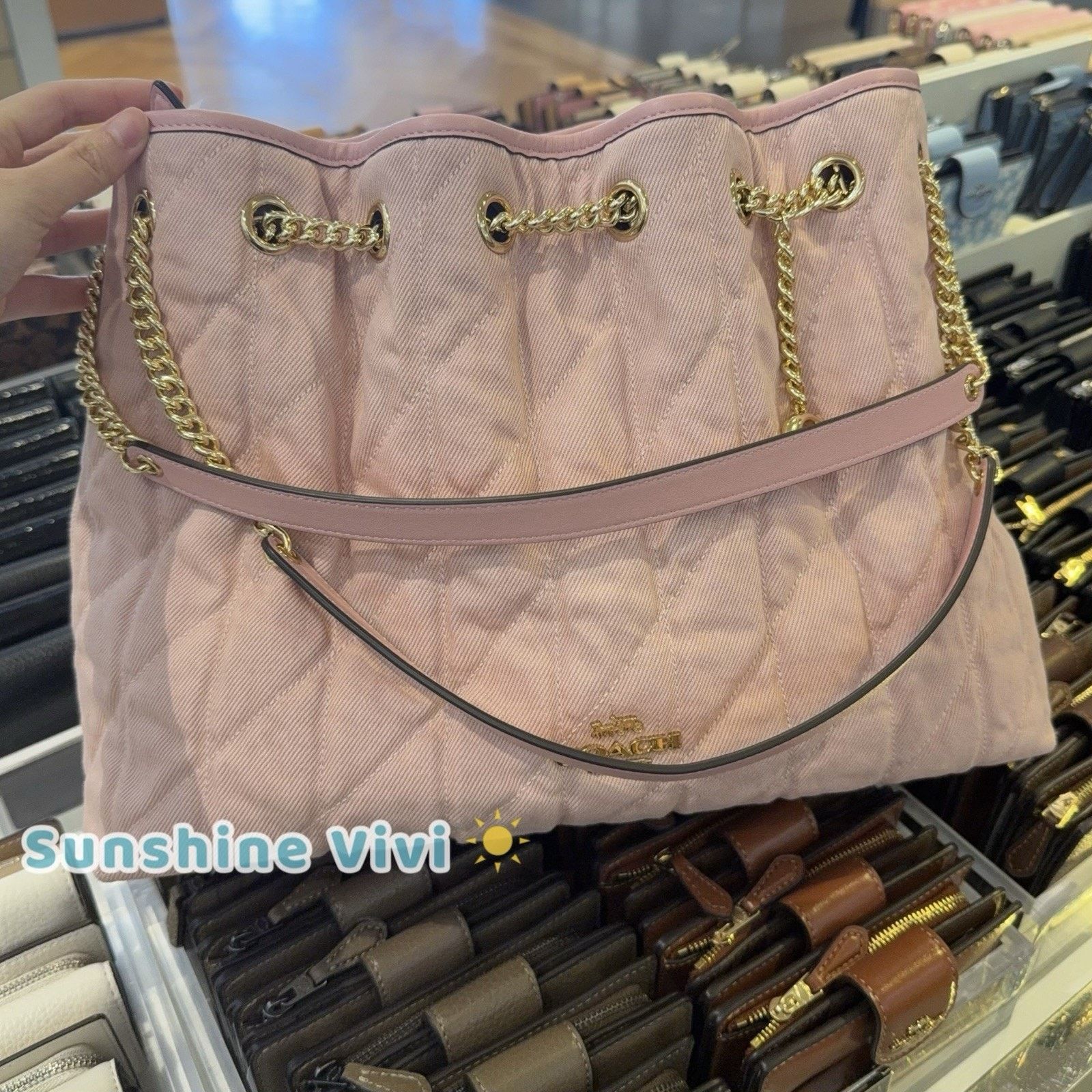 Coach NWT Coach Evelyn Shoulder Bag Loved denim CER79 Light Pink Size ONE SIZE - 1 Thumbnail