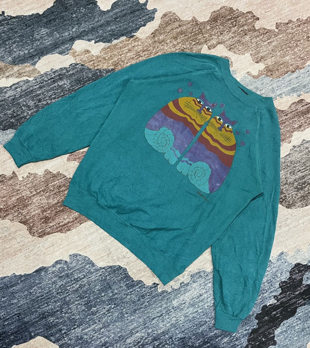 Art Comes First VTG 90s Laurel Burch Feline Friends Cats Arts Sweatshirt Size US L / EU 52-54 / 3 - 3 Thumbnail