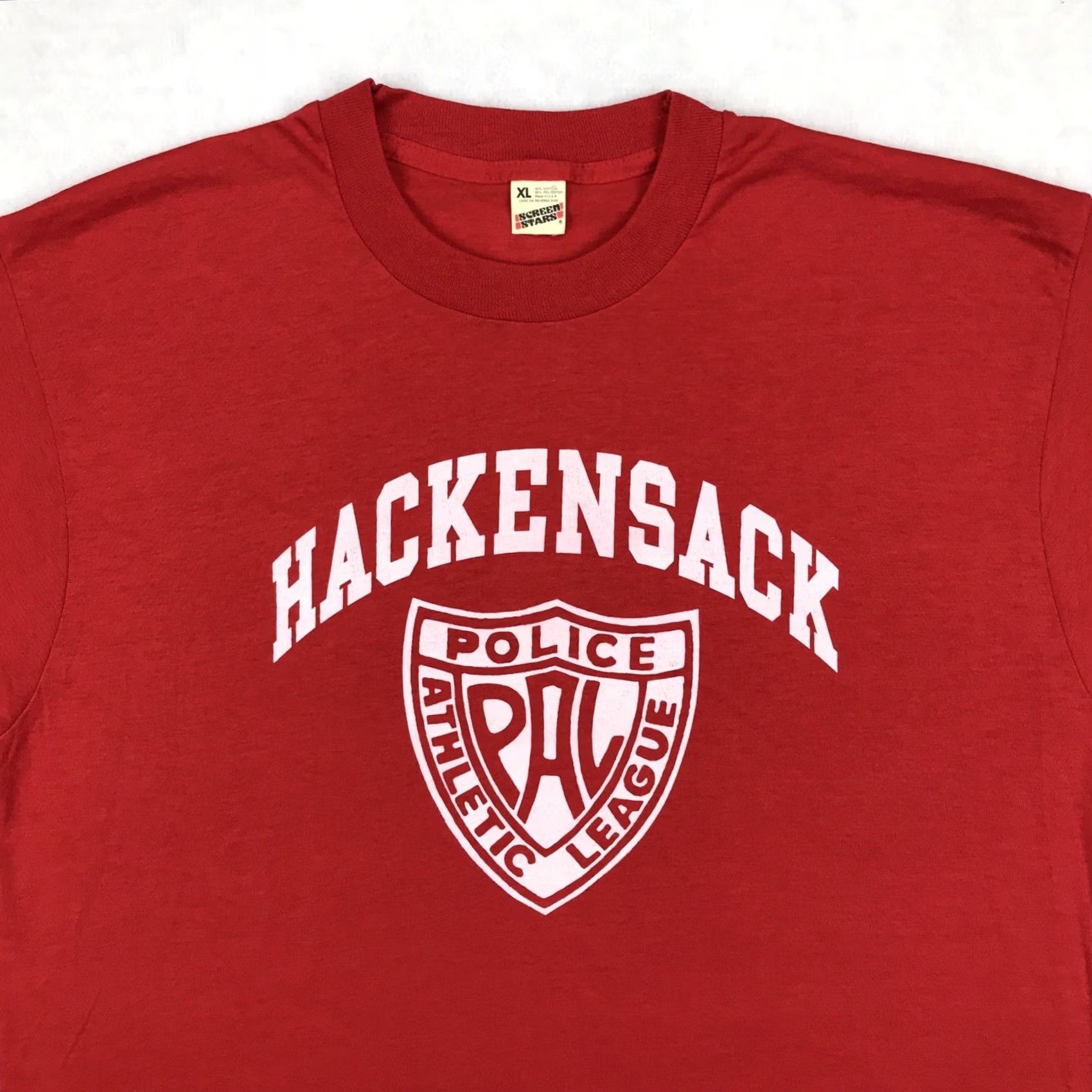 Vintage VINTAGE Screen Stars T-Shirt Mens L Red 80s 90s Police Athletic League NOS Hackensack NJ Shirt Short Sleeve Crew Neck Size US L / EU 52-54 / 3 - 4 Thumbnail