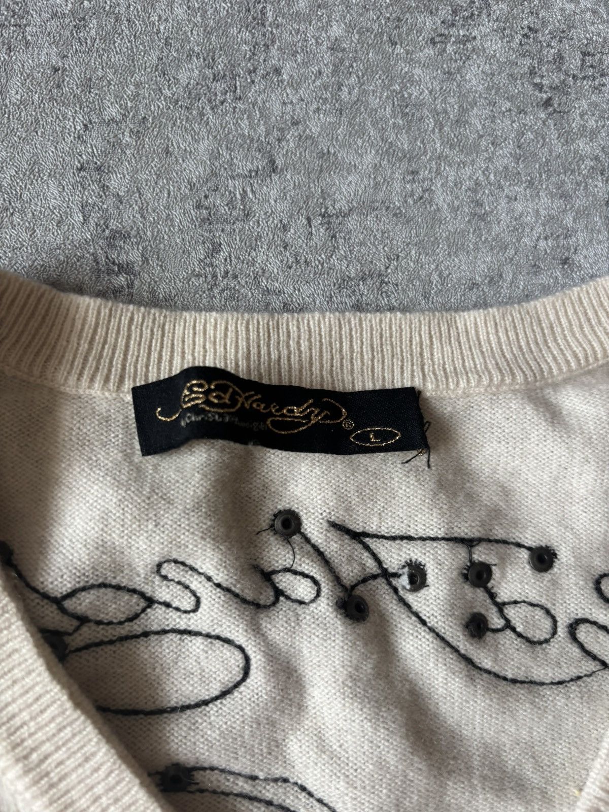 Designer × Ed Hardy ED HARDY WOOL/CASHMERE CREAM SWEATER Size US L / EU 52-54 / 3 - 3 Thumbnail