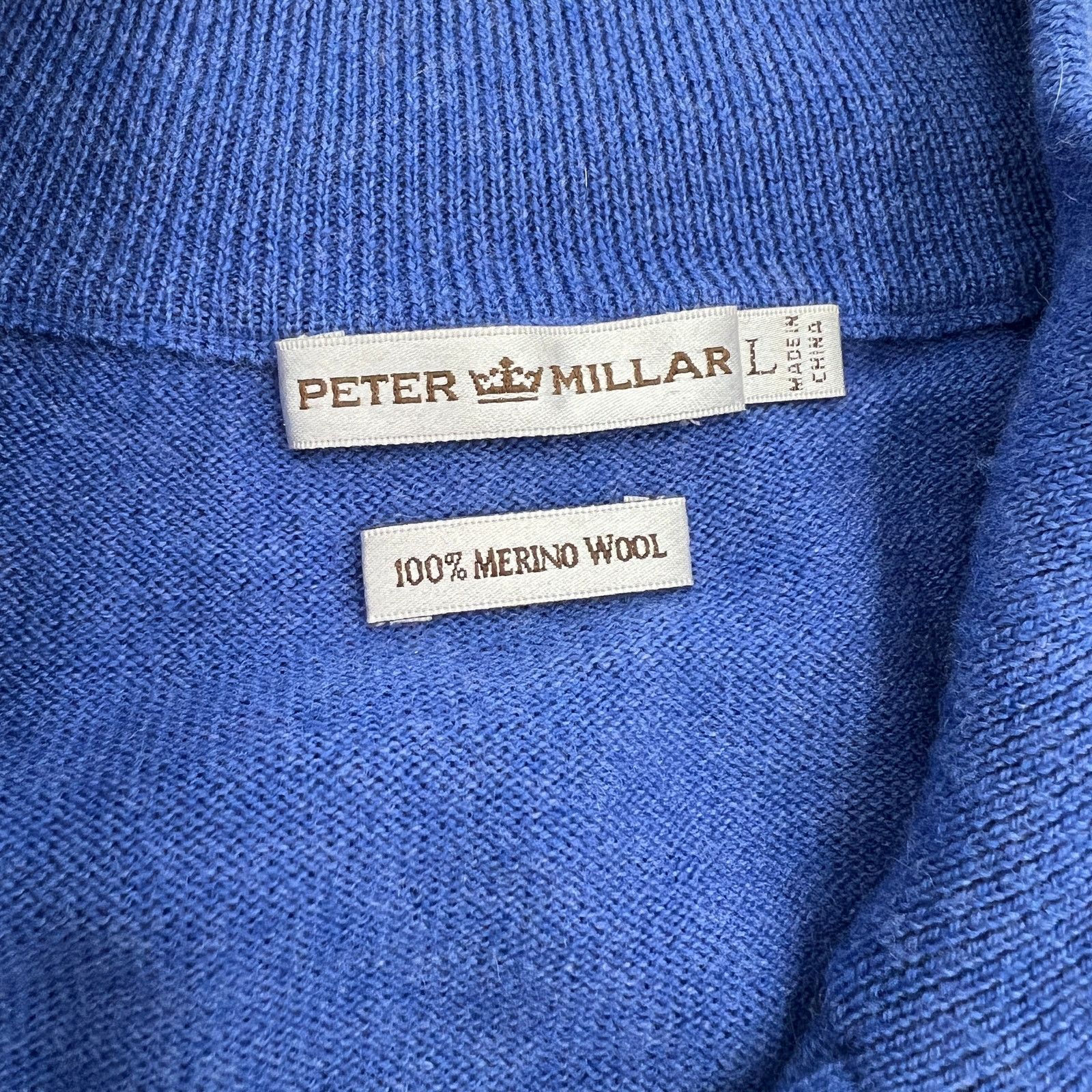 Vintage Peter Millar Merino Wool Blue Half Zip Pullover Knit Sweater Size US L / EU 52-54 / 3 - 3 Thumbnail