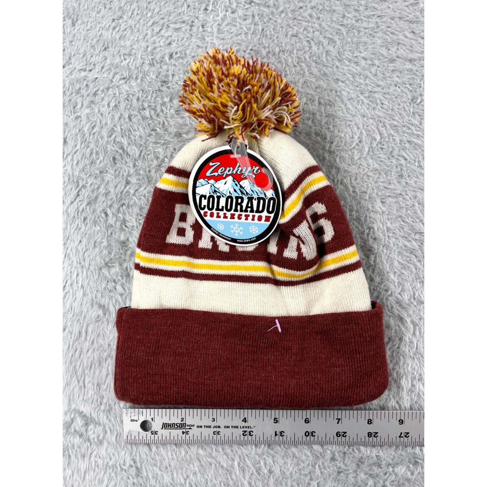 Zephyr VINTAGE Mountain View Bruins Beanie Toque Adult One Size Red Yellow Stripe Orem UT Pom Size ONE SIZE - 5 Thumbnail