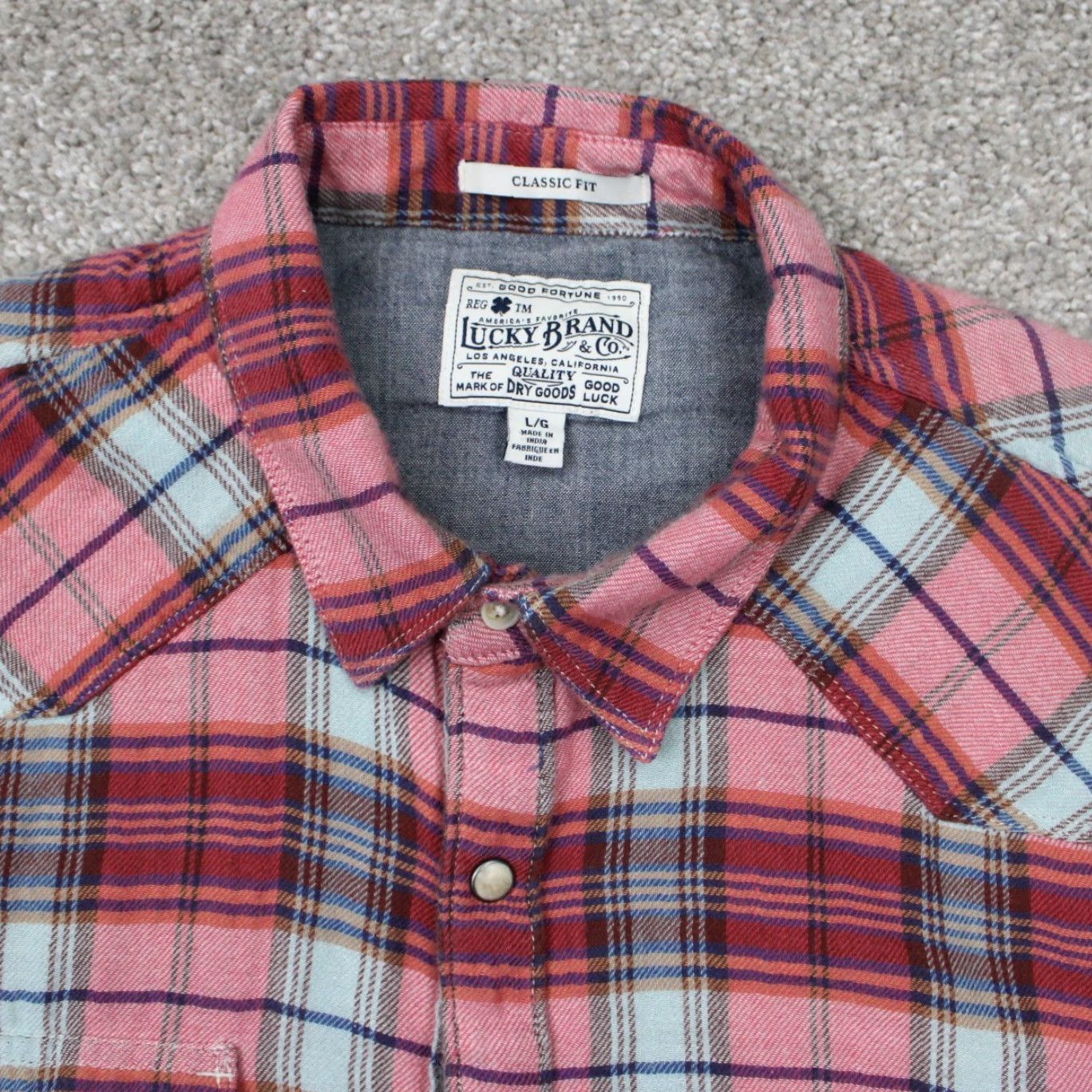 Lucky Brand Lucky Brand Button-Up Shirt Adult Large Red/Blue Plaid Cotton Pearl Snap Western Casual Business Formal Workwear Mens L Size US L / EU 52-54 / 3 - 5 Thumbnail