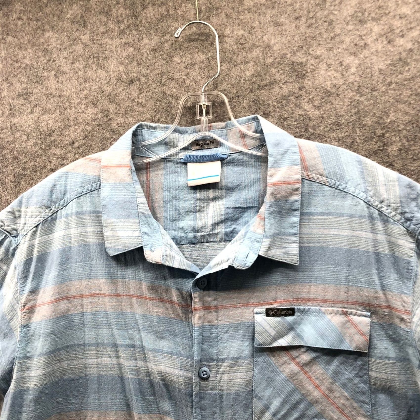 Vintage Columbia Shirt Mens XL Blue Striped Short Sleeve Button-Up Collared Pocket Breathable Cotton Hiking Summer Size US XL / EU 56 / 4 - 6 Thumbnail