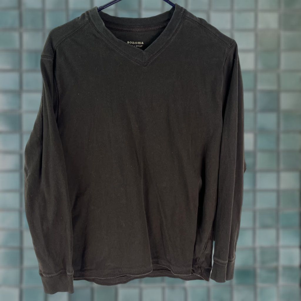 Alife Sonoma T-Shirt Women V-Neck Long Sleeve Gray Medium Pullover Casual Classic 100% Cotton Womens Size M / US 6-8 / IT 42-44 - 1 Thumbnail
