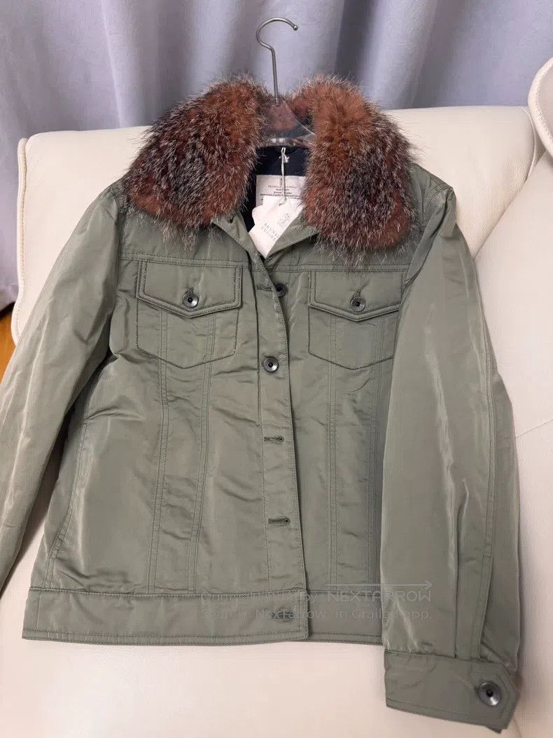 Brunello Cucinelli Military Green Fur Collar Jacket