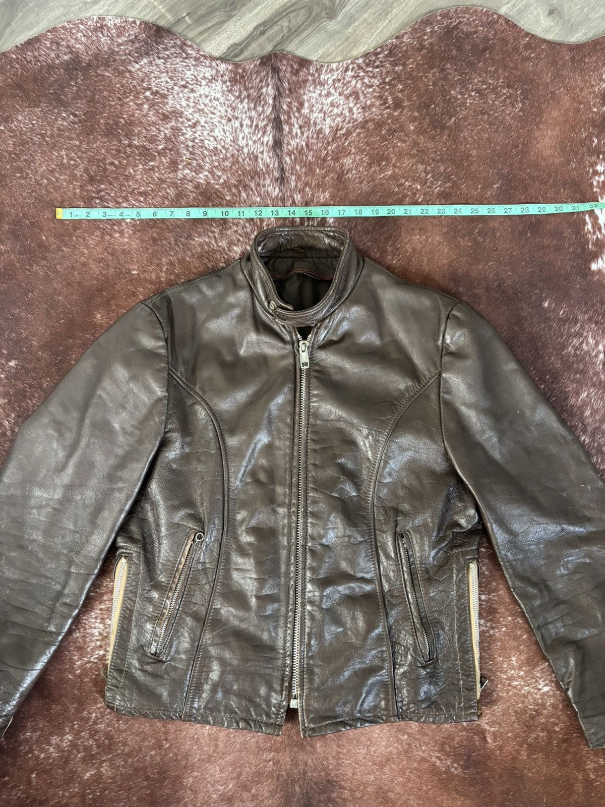 Vintage 60’s 70’s VINTAGE MENS BROWN LEATHER CAFE MOTORCYCLE JACKET Size US M / EU 48-50 / 2 - 3 Thumbnail