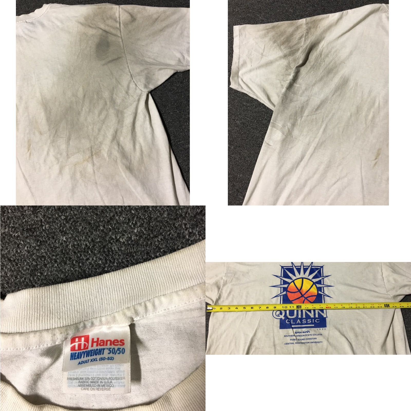 Hanes VINTAGE Quinn Classic Basketball Shirt Mens 2XL White Grunge 90s College USA USA Graphic Distressed 90s Basketball Shirt Size US XXL / EU 58 / 5 - 8 Thumbnail