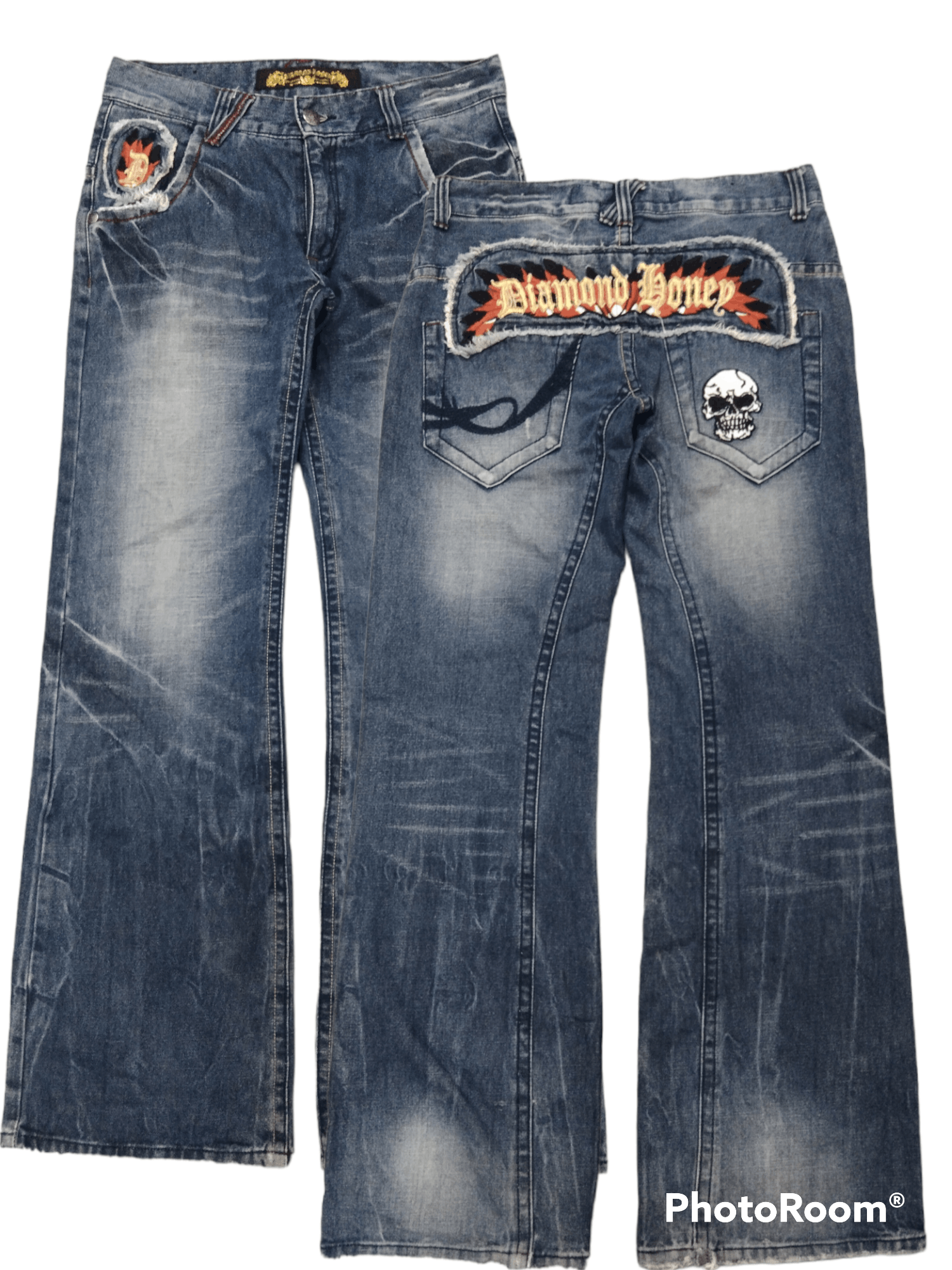 If Six Was Nine FLARE SICK SPELLOUT DIAMOND HONEY DENIM PANTS Size US 31 - 1 Thumbnail