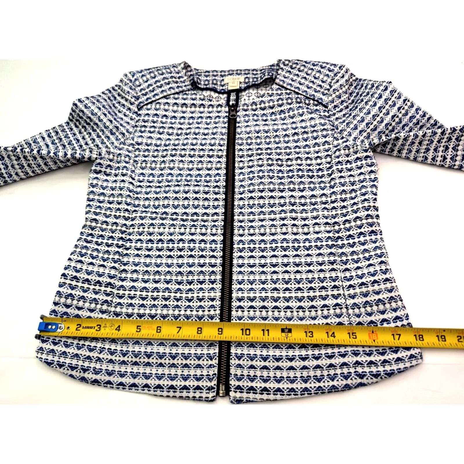 J.Crew J.CREW Blazer Jacket Cropped Blue Geometric Jacquard Womens XS Front Zipper Sleeve Notch Vintage: No Size XS / US 0-2 / IT 36-38 - 7 Thumbnail
