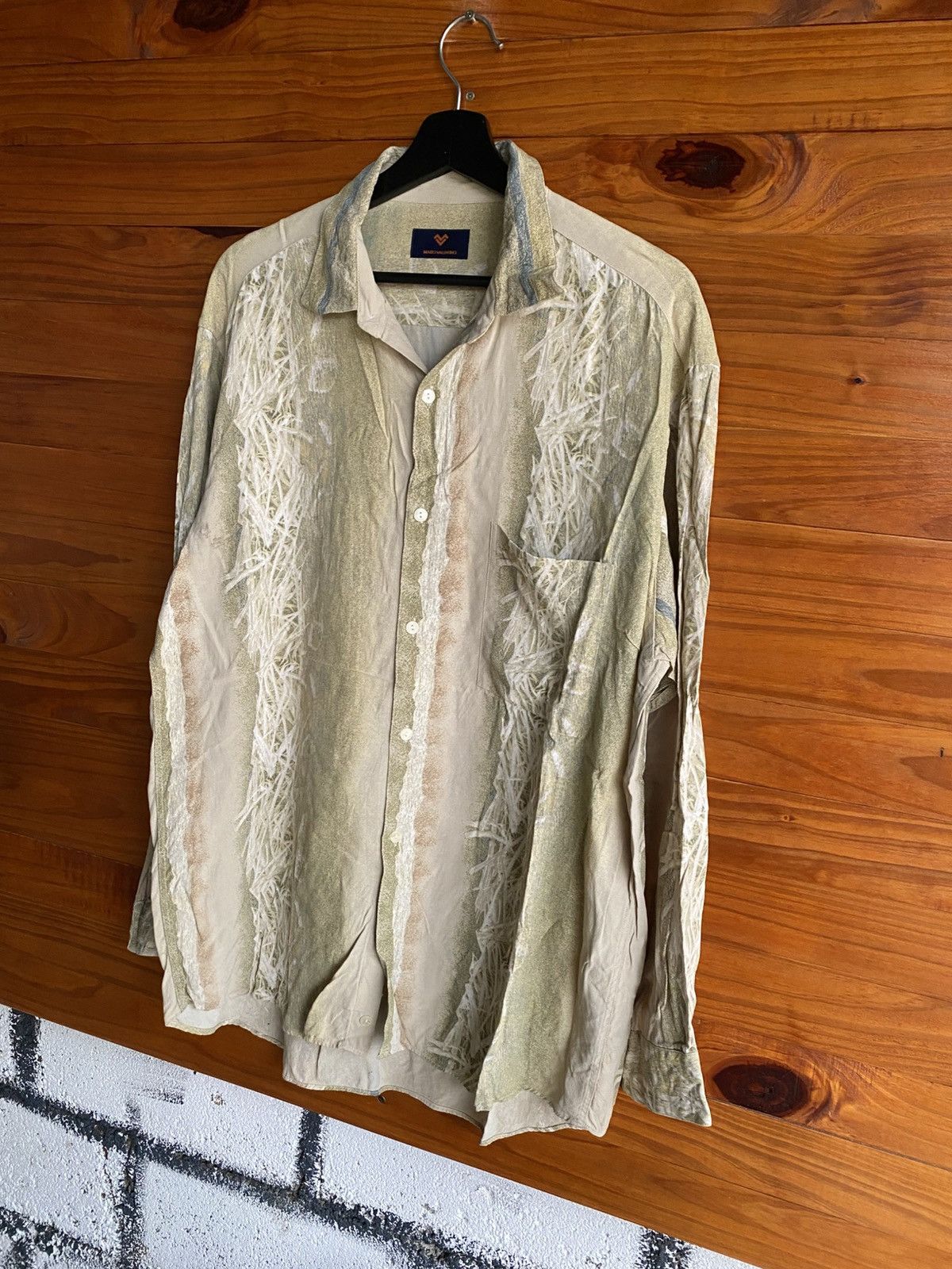 Mario Valentino Vintage Mario Valentino Abstract Sheer Button-Up Shirt Beige Size US L / EU 52-54 / 3 - 4 Thumbnail