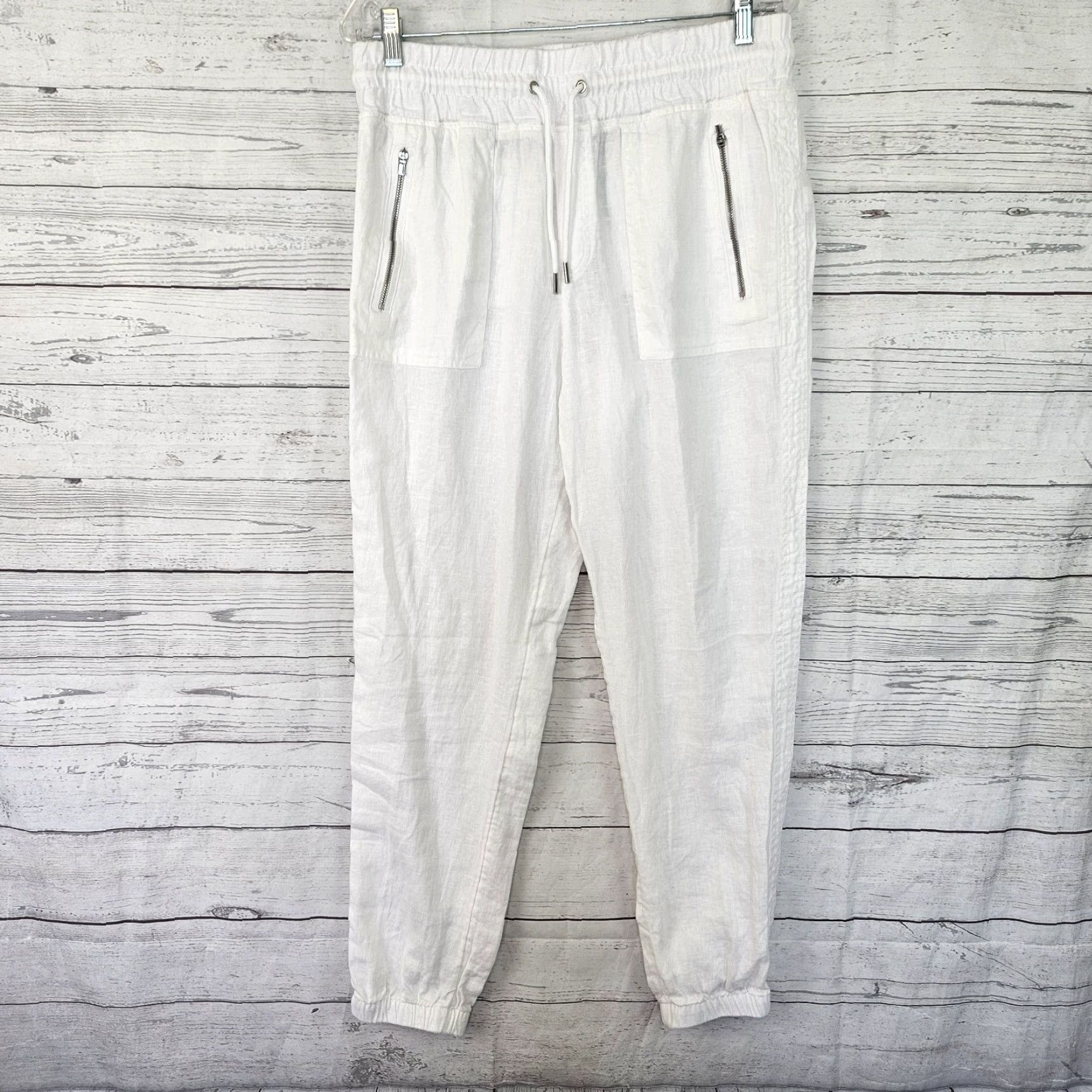 Athleta Athleta Womens Cabo Linen Jogger Sz 10 White High Rise Drawstring Pockets Pants 10 White Jogger Womens Size 32" / US 10 / IT 46 - 2 Thumbnail